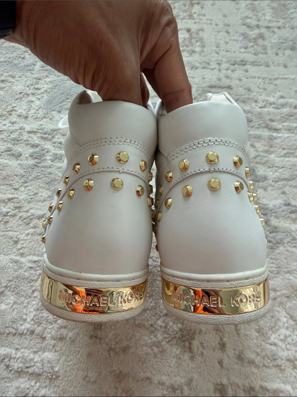 Michael Kors White High-Top Sneakers with Gold Hardware